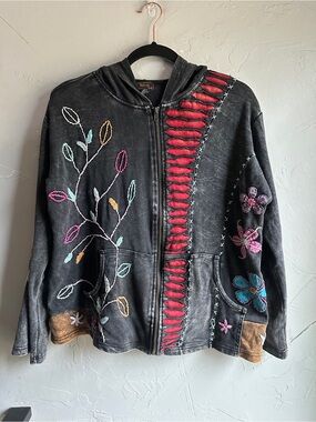 Rising International Embroidered Hoodie Whimsigoth Boho Fairy Grunge XL